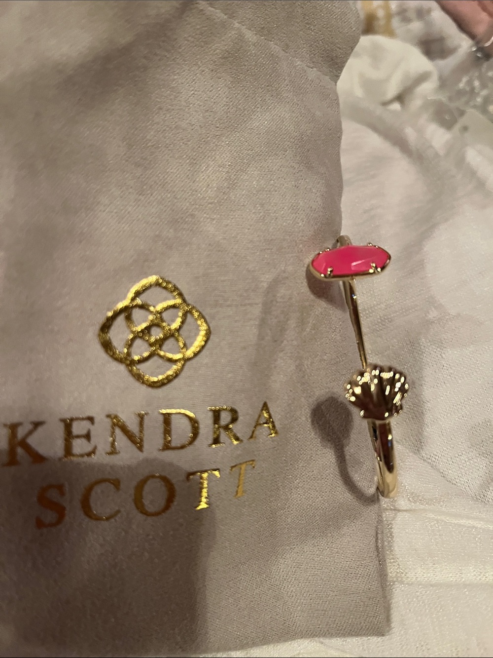 Kendra Scott Gold Open Cuff Bracelet with Pink Stone Accent